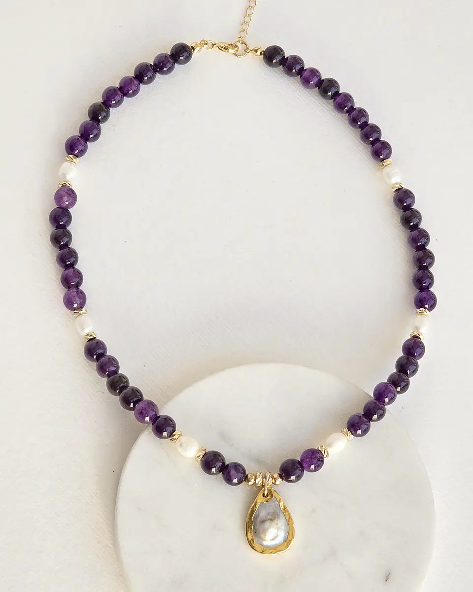 Collar amatistas y perlas 2