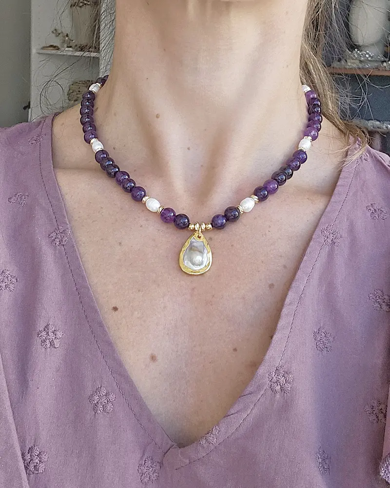Collar amatistas y perlas