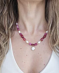 Collar piedras naturales frambuesa y perla