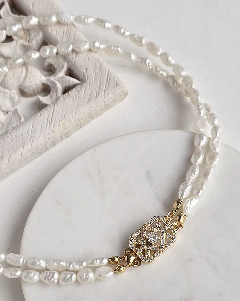 Choker perlas arroz centro vintage