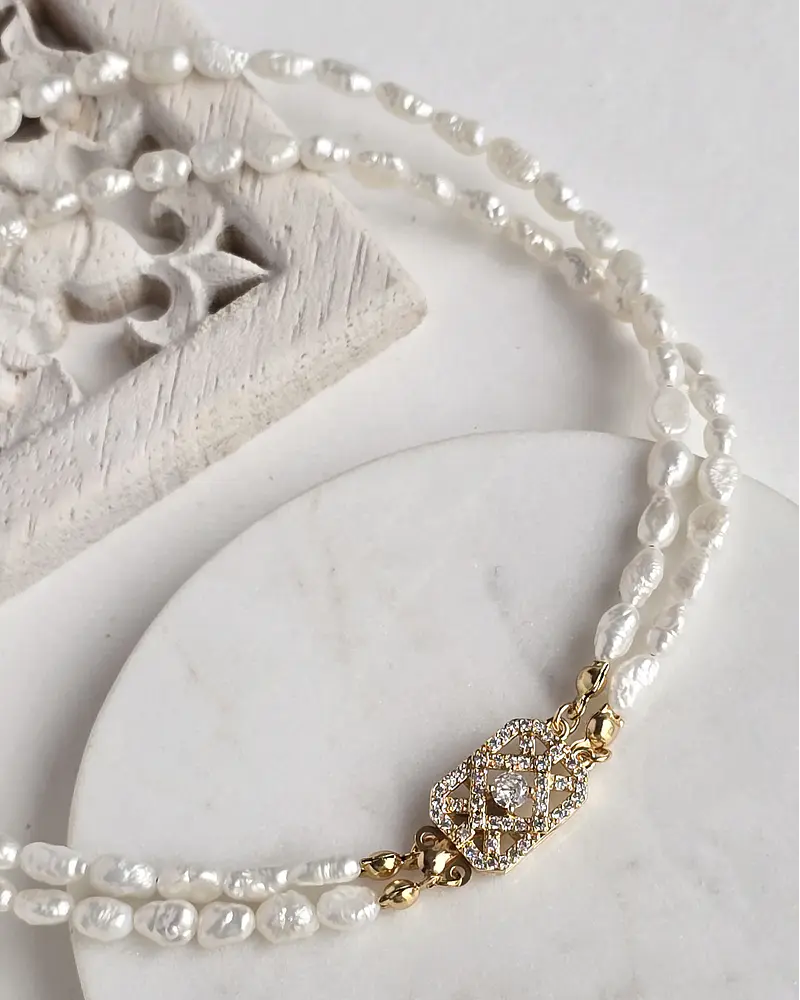 Choker perlas arroz centro vintage