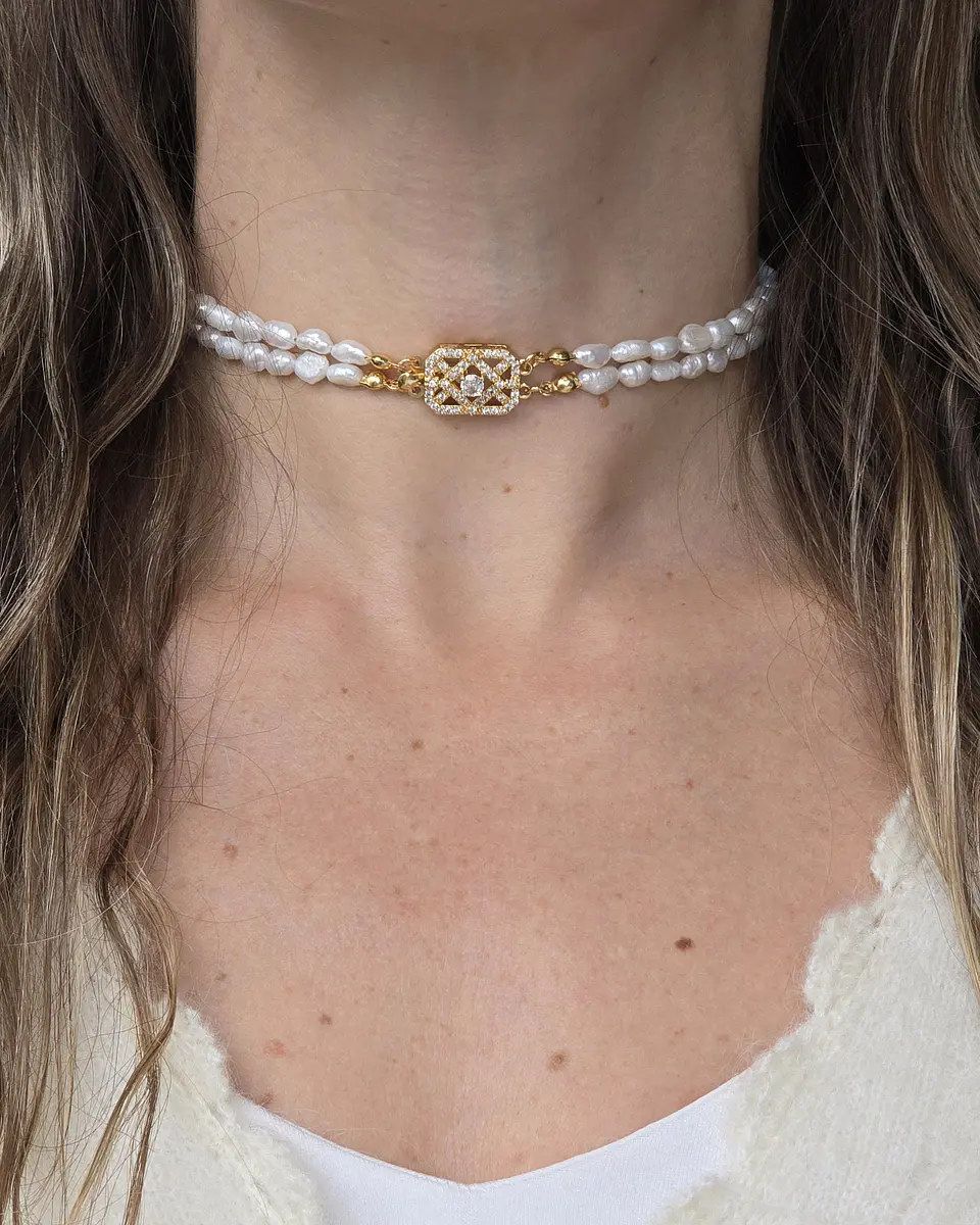 Choker perlas arroz centro vintage 4