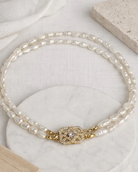 Choker perlas arroz centro vintage