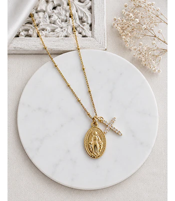 Collar virgen de los rayos con cruz circonitas
