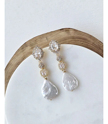 Aros circones y perla natural barroca gold