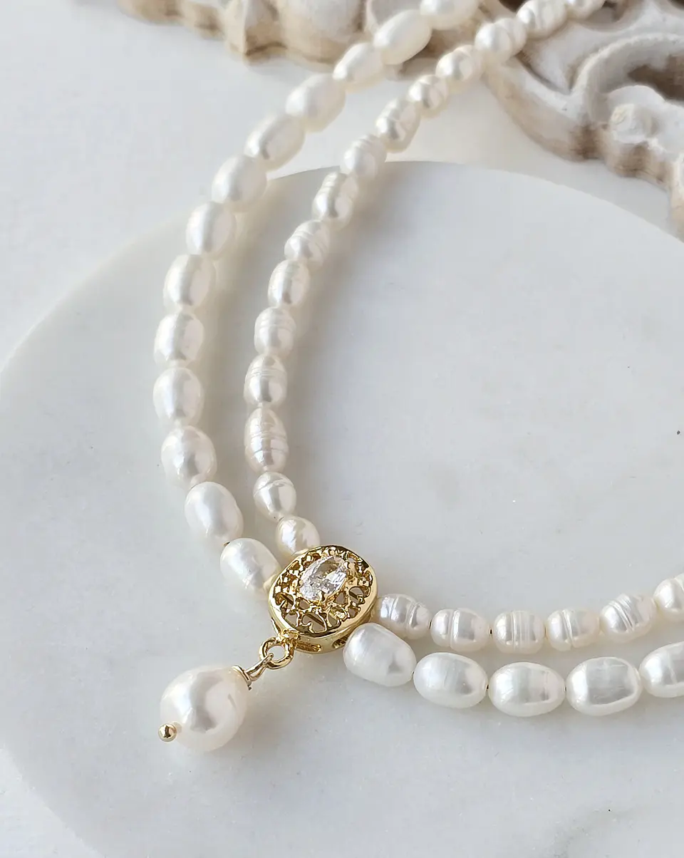 Choker perlas con centro vintage y perla 3