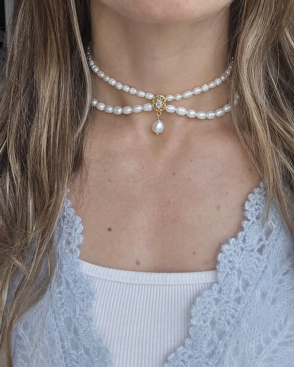 Choker perlas con centro vintage y perla 4