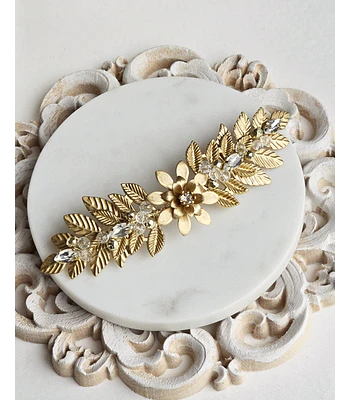 Tocado flor y hojas dorado