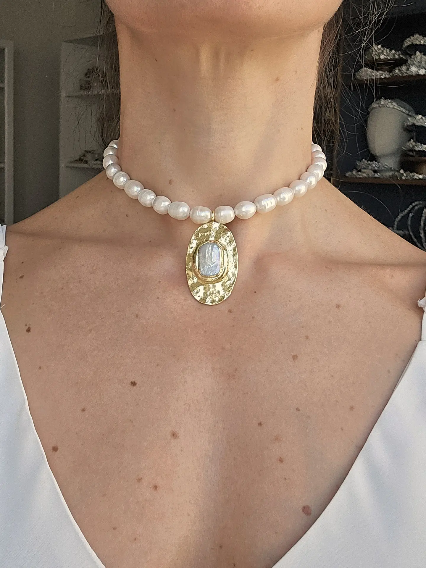 Collar perlas con colgante perla barroca 3