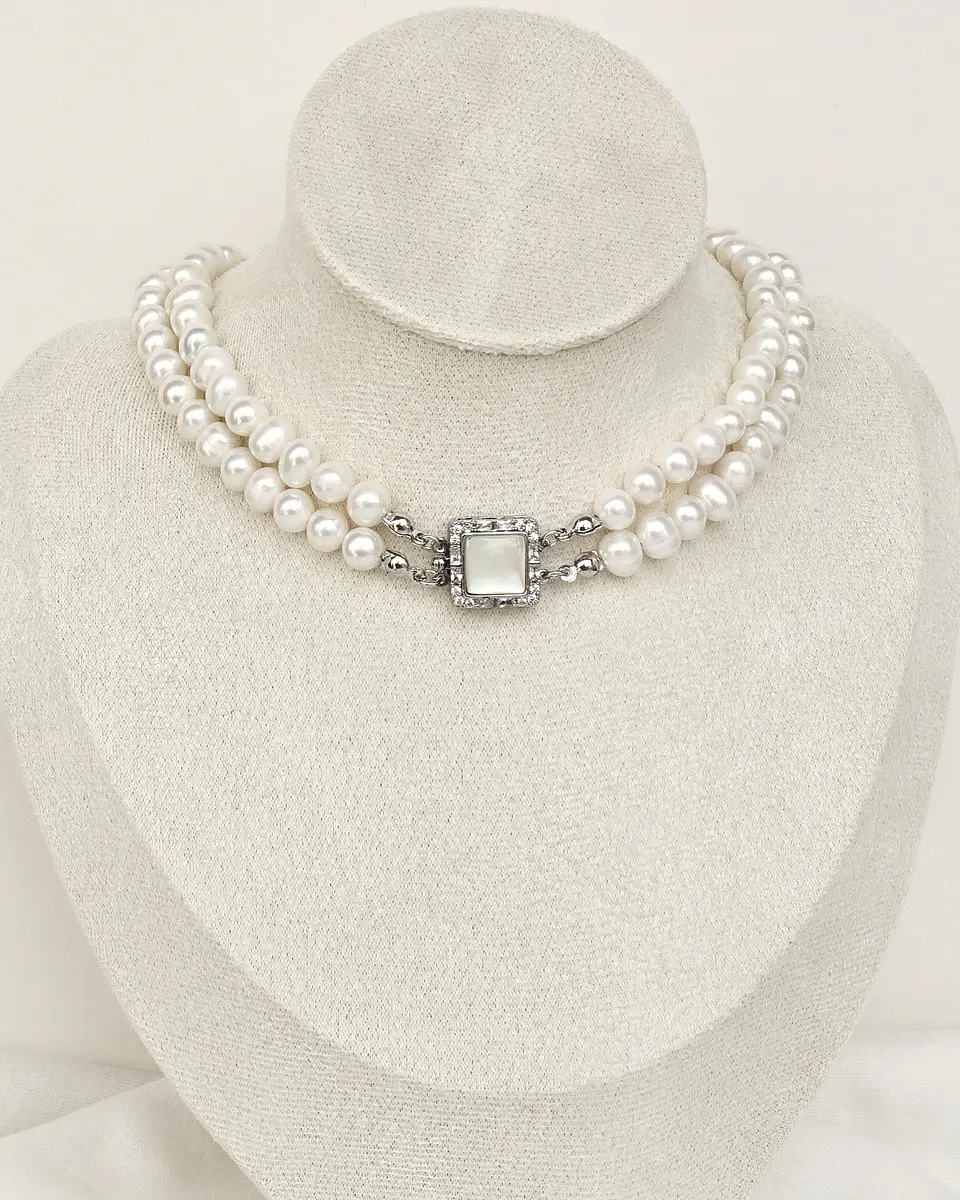 Choker perlas con centro nácar cuadrado 3