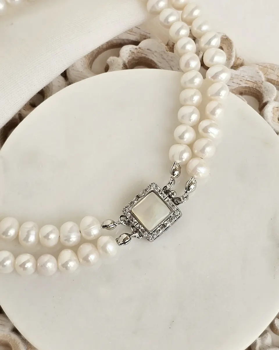 Choker perlas con centro nácar cuadrado 1
