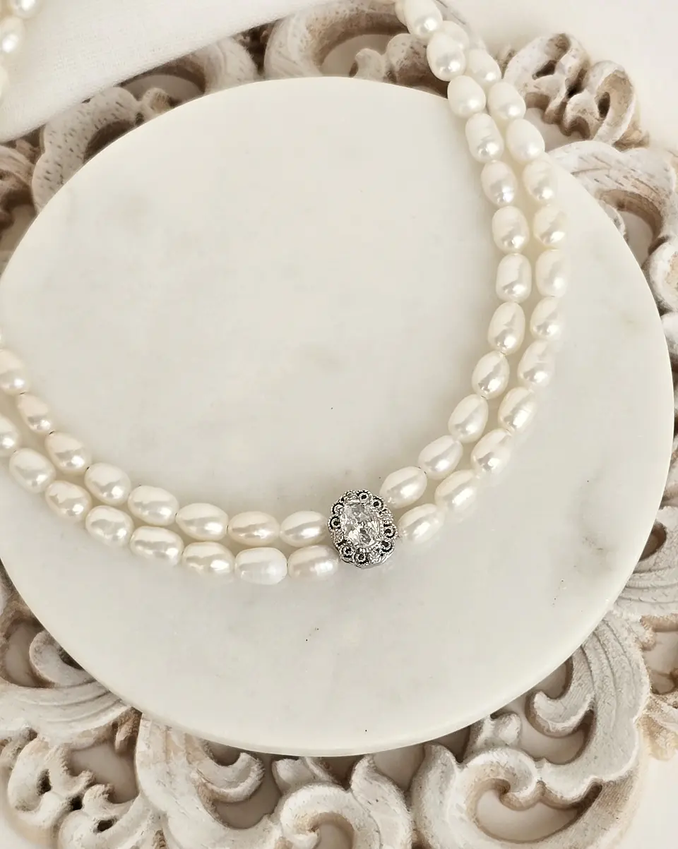 Choker perlas doble con centro vintage 2 1