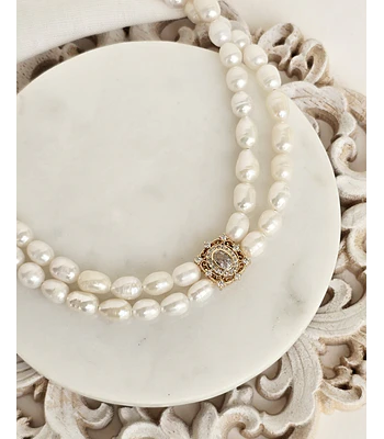 Choker perlas doble con centro vintage cuadrado