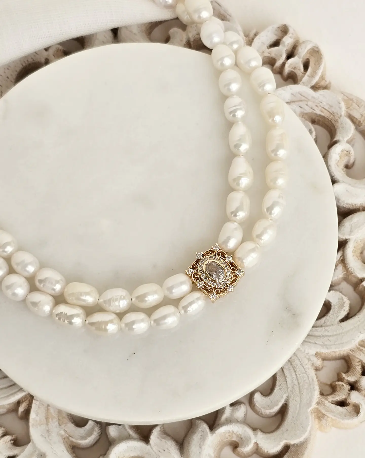 Choker perlas doble con centro vintage cuadrado 1