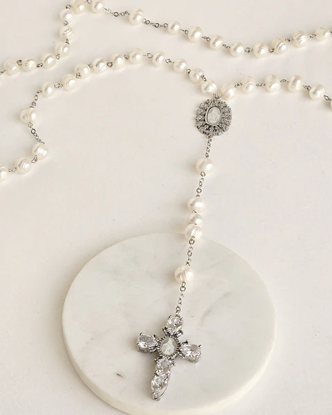 Rosario XL perlas y cruz con virgen de nácar