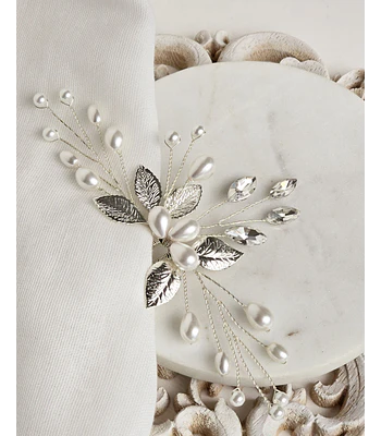 Tocado perlas y hojas silver