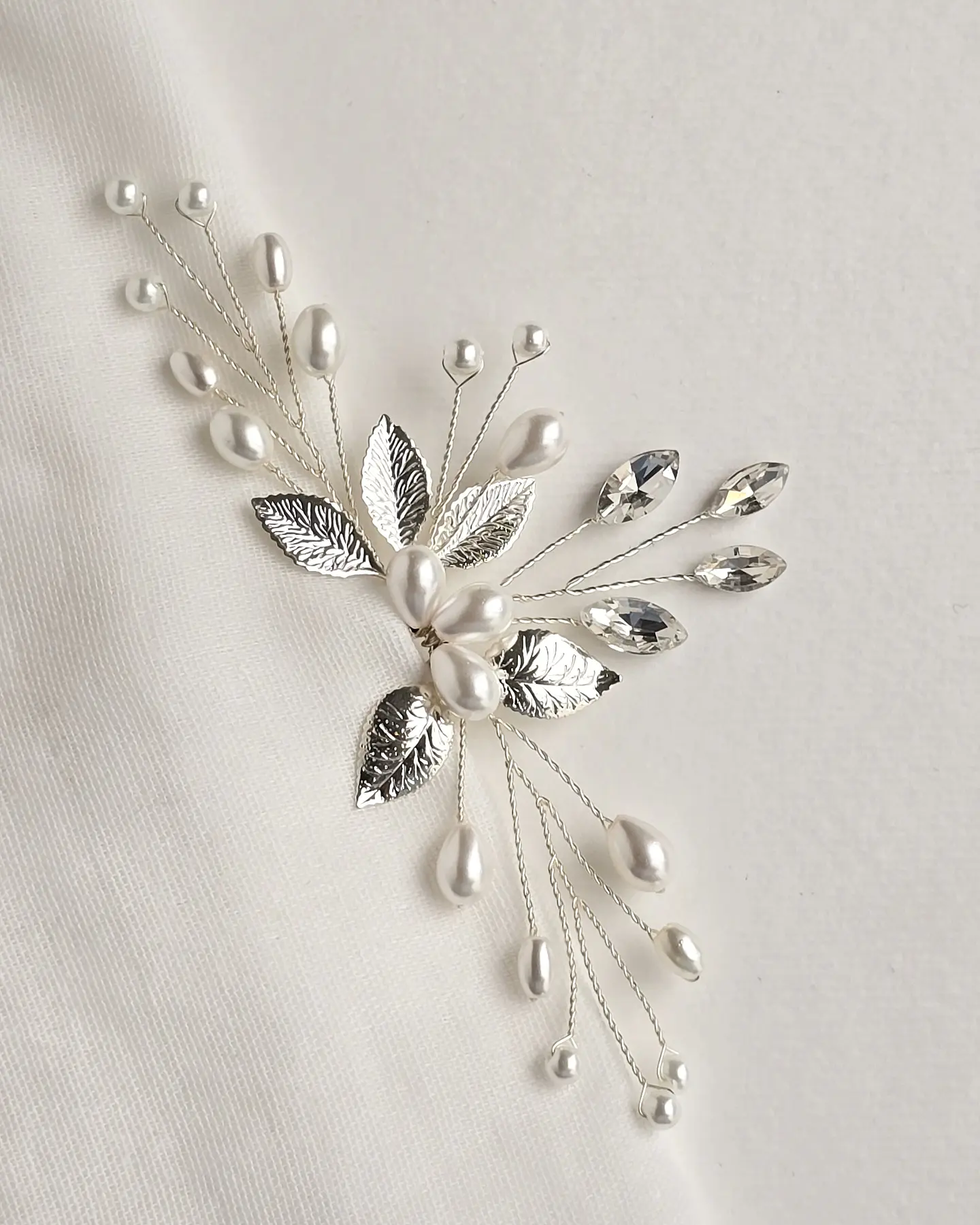 Tocado perlas y hojas silver 3