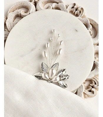 Pin de hoja y ramita perlas silver
