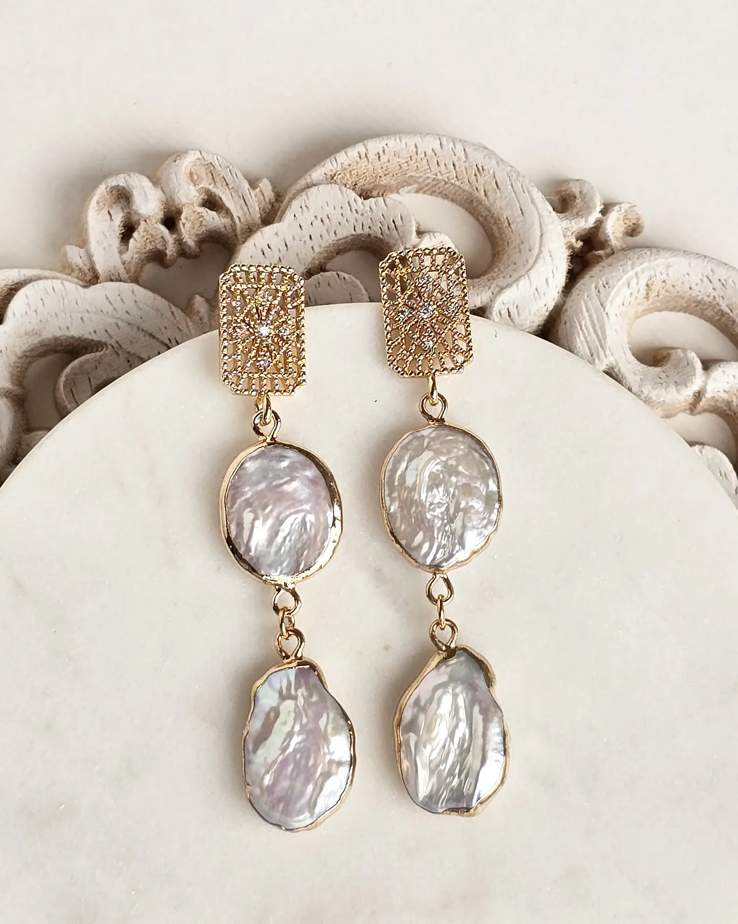 Aros vintage doble perla natural 2