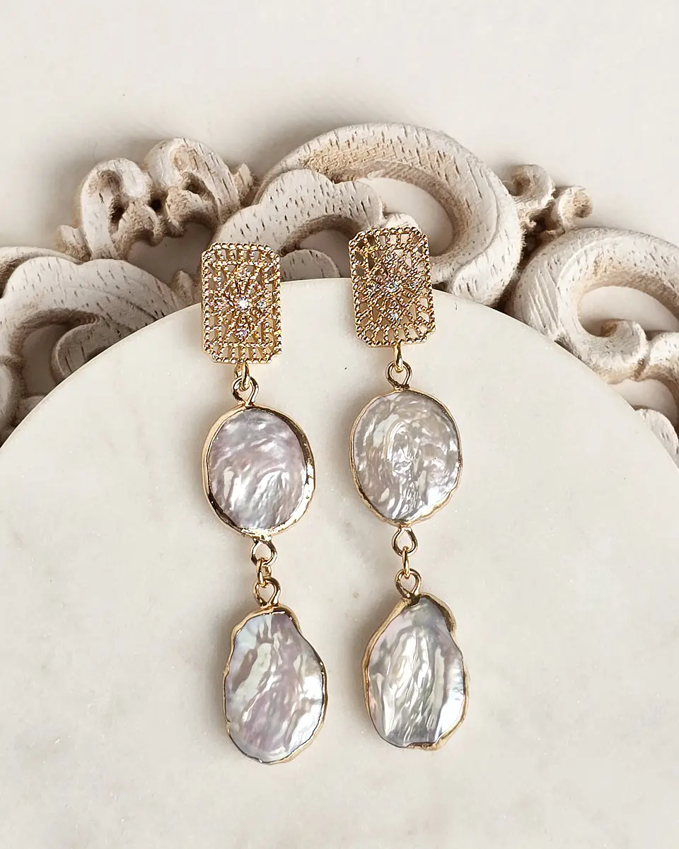 Aros vintage doble perla natural 2