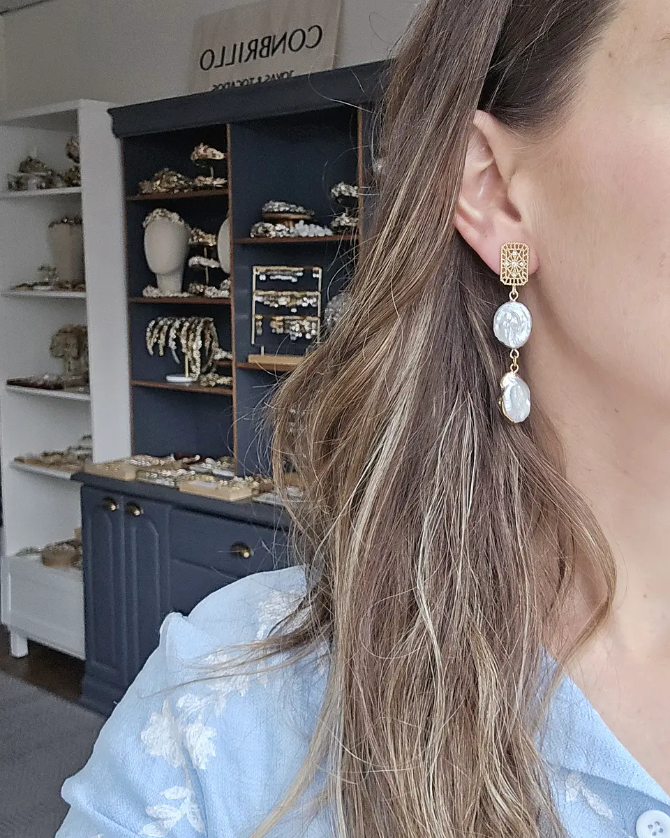 Aros vintage doble perla natural 3