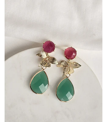 Aros jade frambuesa hoja y cristal menta