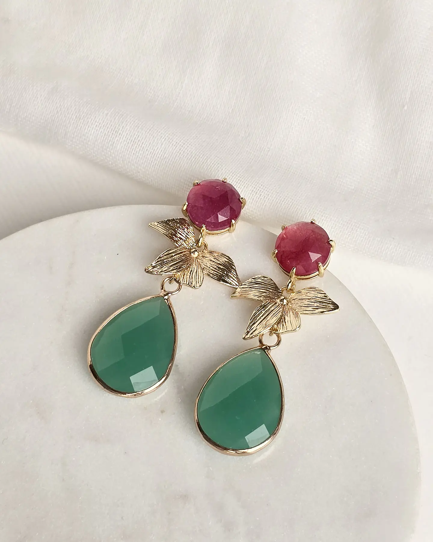 Aros jade frambuesa hoja y cristal menta 2