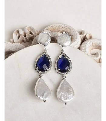 Aros con perla y cristal azul