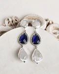 Aros con perla y cristal azul