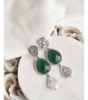 Aros cristal verde y perla