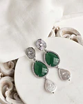 Aros cristal verde y perla