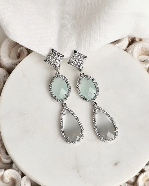 Aros base vintage cristal menta y blanco