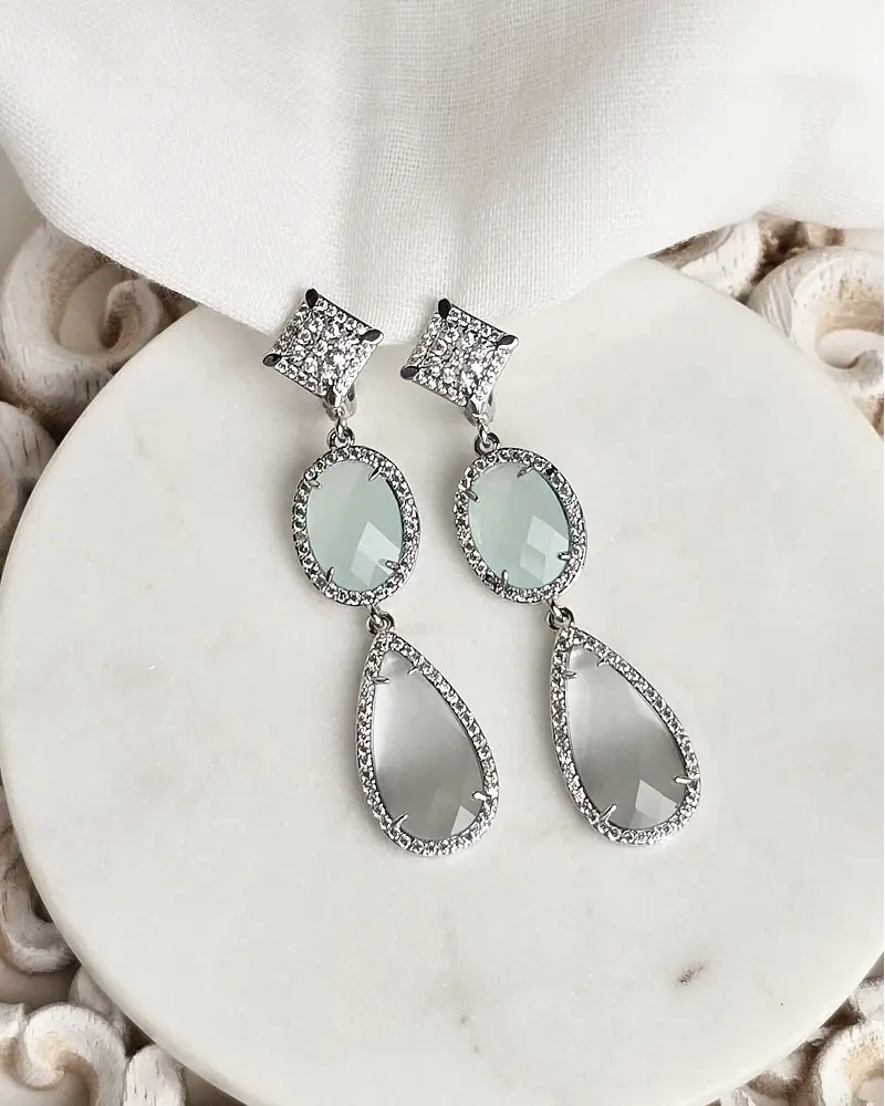 Aros base vintage cristal menta y blanco