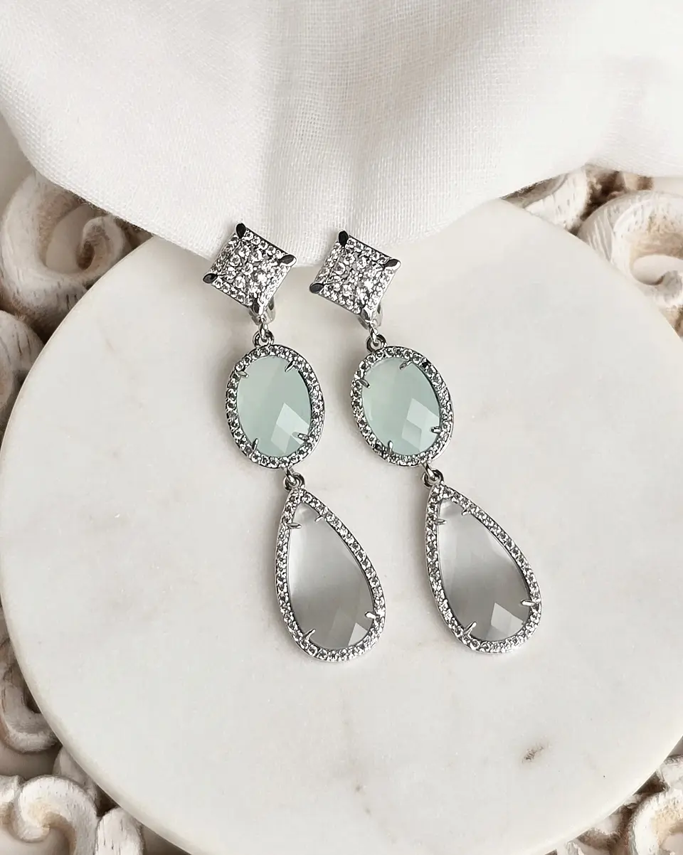 Aros base vintage cristal menta y blanco 1