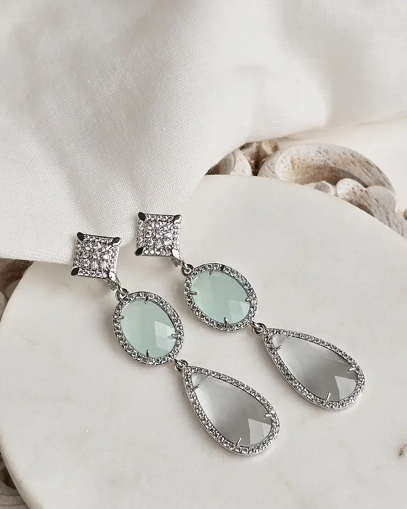 Aros base vintage cristal menta y blanco