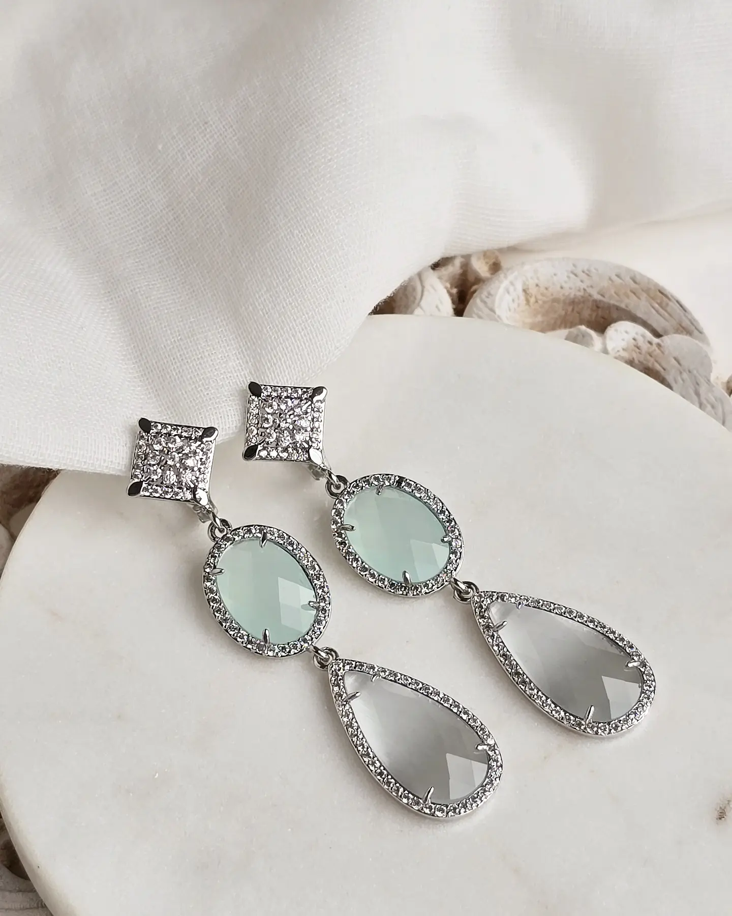 Aros base vintage cristal menta y blanco 2