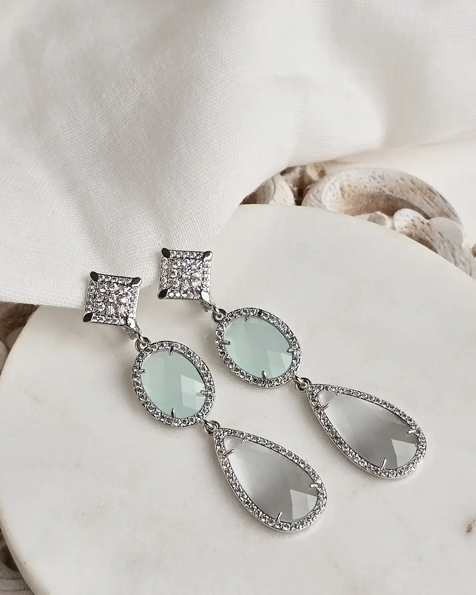 Aros base vintage cristal menta y blanco 2