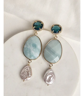 Aros cristal petróleo piedra celeste y perla