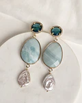 Aros cristal petróleo piedra celeste y perla