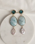Aros cristal petróleo piedra celeste y perla
