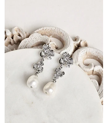 Aros doble flor y perla natural