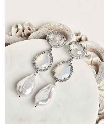 Aros cuarzo, cristal blanco y perla