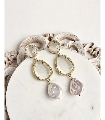 Aros cristal blanco y perla natural
