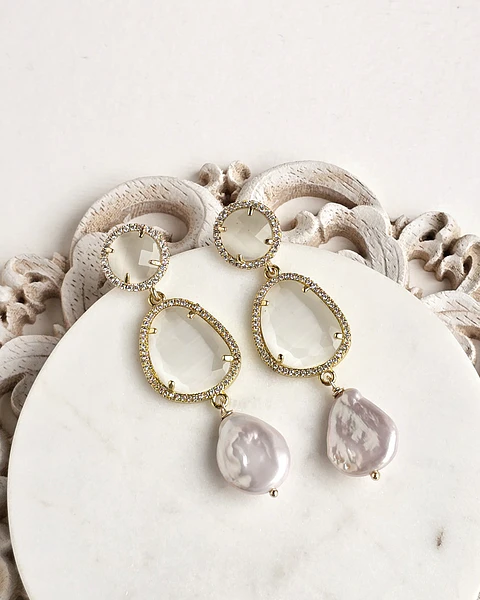 Aros cristal blanco y perla natural