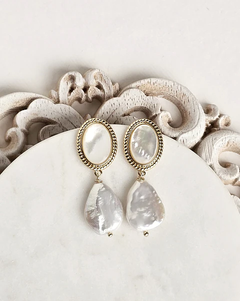 Aros vintage nácar y perla natural
