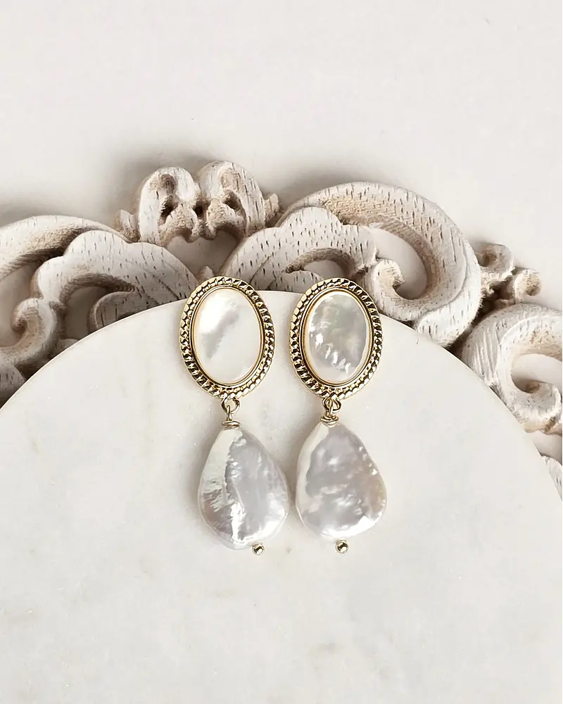 Aros vintage nácar y perla natural