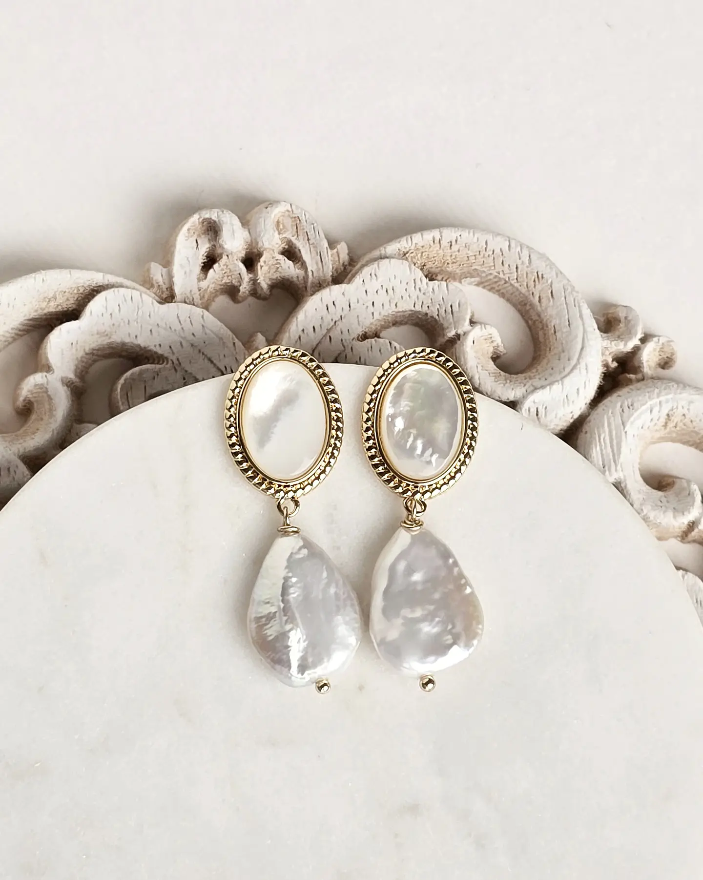Aros vintage nácar y perla natural 1