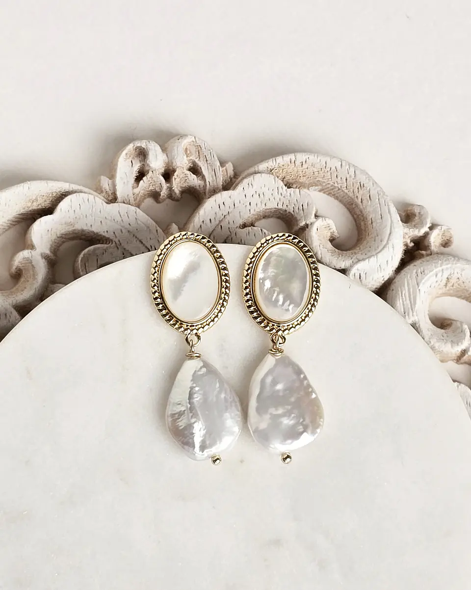 Aros vintage nácar y perla natural 1