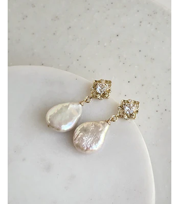 Aros rombo vintage con perla barroca oro