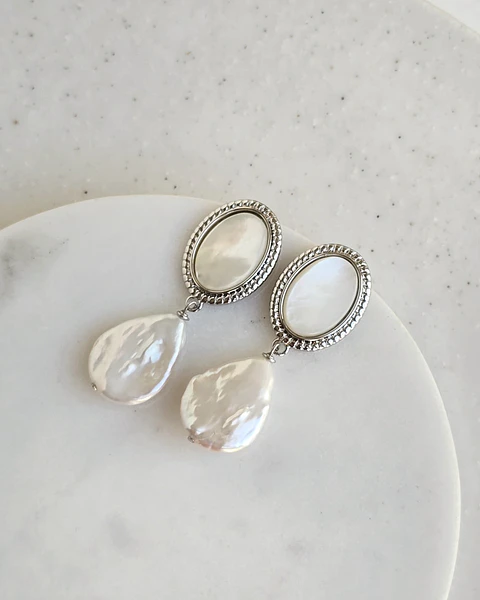 Aros vintage nácar y perla barroca silver
